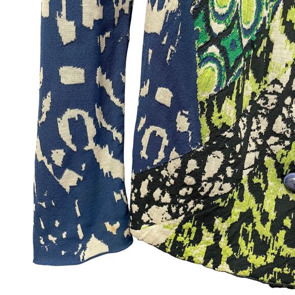 Anthropologie Aldomartins Green Blue Abstract Print Knit Blazer Womens 6 AS IS - Picture 2 of 6